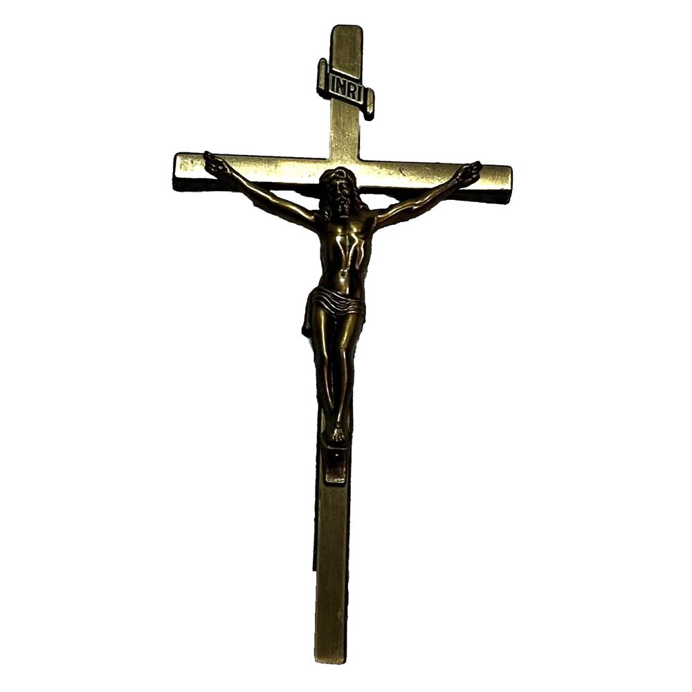 Vintage Metal Bronze Crucifix with Jesus INRI Lovell MFG Williams Bay WI